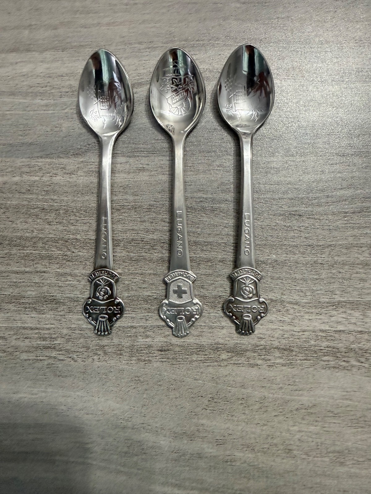 Vintage Rolex Bucherer Switzerland Lugano Souvenir Spoons - Lot of 3 Vintage Rolex Bucherer Switzerland Lugano Souvenir Spoons - Lot of 3