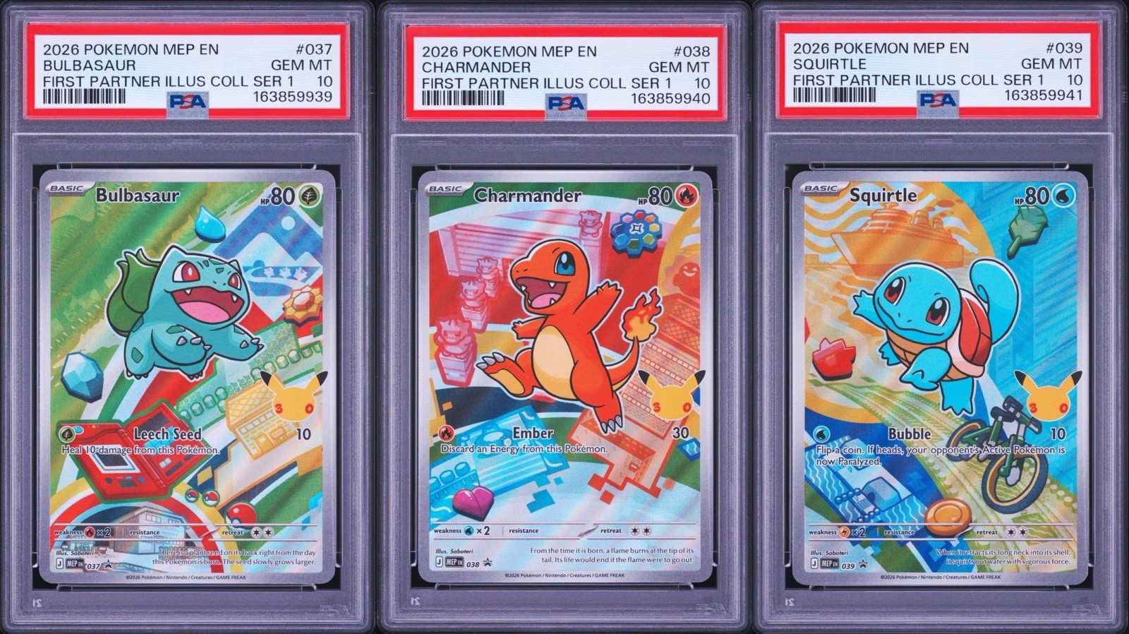 2026 Pokemon First Partner Kanto Set PSA 10 SEQUENTIAL SET Bulbasaur charm. Squi 2026 Pokemon First Partner Kanto Set PSA 10 SEQUENTIAL SET Bulbasaur charm. Squi