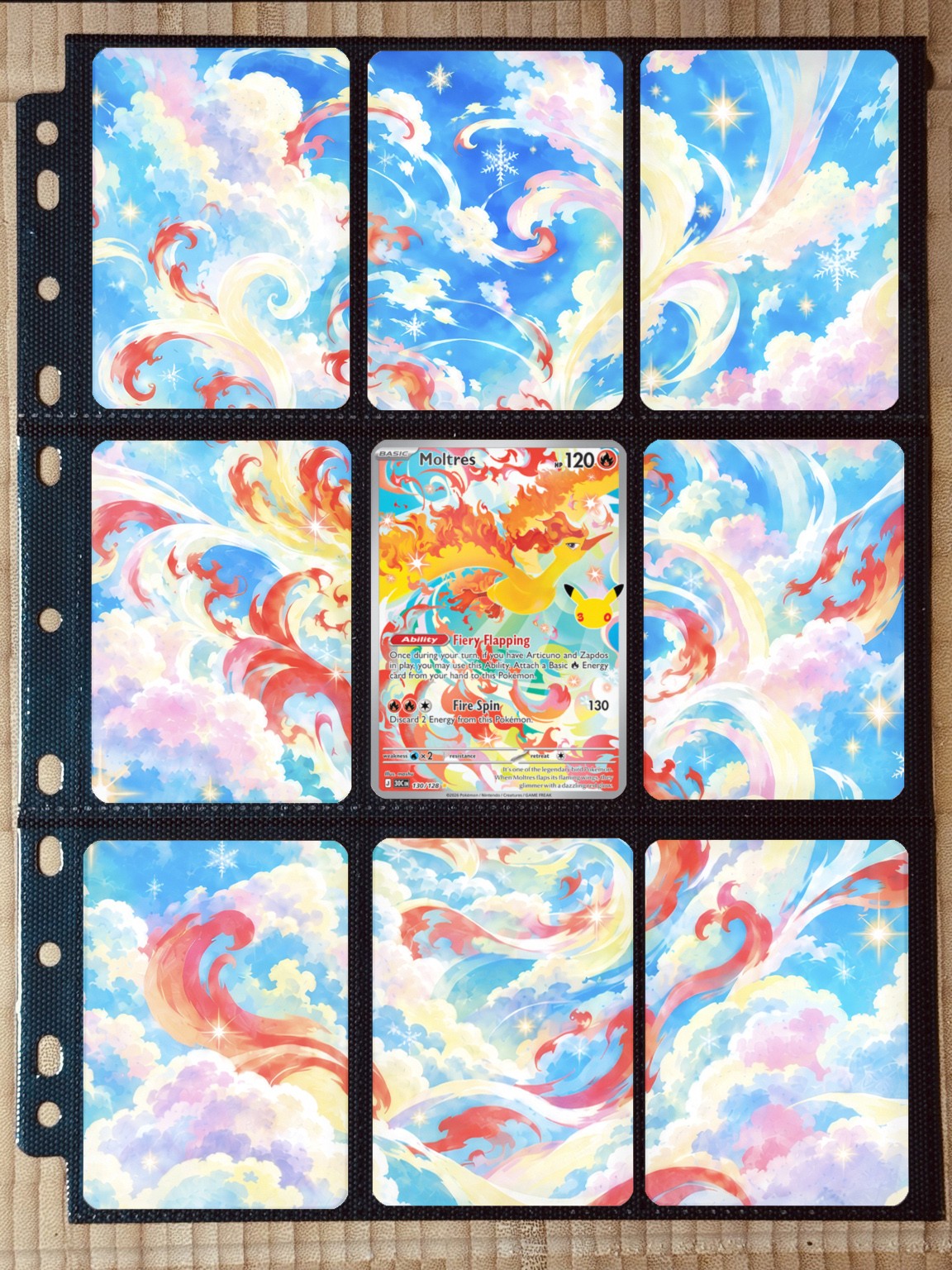 Pokémon Moltres 130/128 Extended Art Binder Insert | 3x3 9-Pocket Pokémon Moltres 130/128 Extended Art Binder Insert | 3x3 9-Pocket