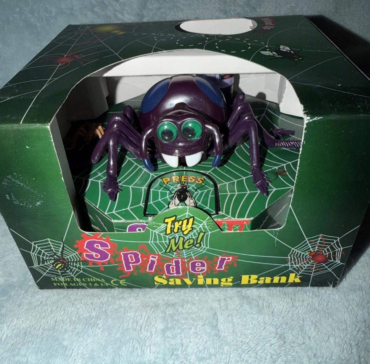Vintage Purple Wind Up Spider Bank ~ Tested & Works. New W/Box NOS Halloween Vintage Purple Wind Up Spider Bank ~ Tested & Works. New W/Box NOS Halloween