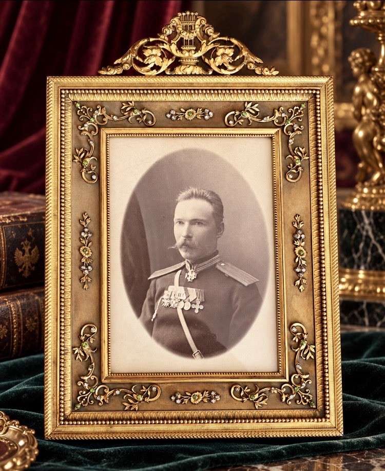 Imperial Russian Faberge Attr. Jeweled Gilt Frame Russian Colonel Fr. de Mezer