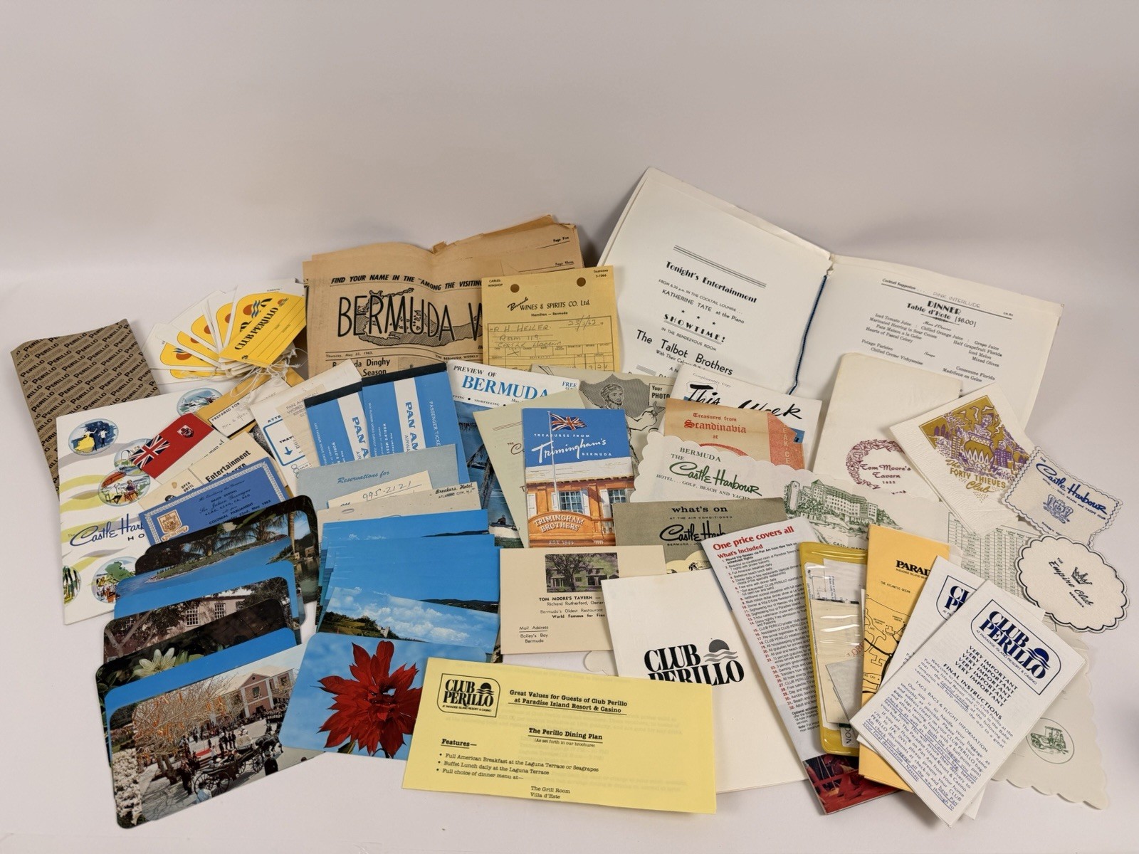 Vintage Bermuda Travel Ephemera Lot Pan Am Club Perillo Castle Harbour 1977 Maps
