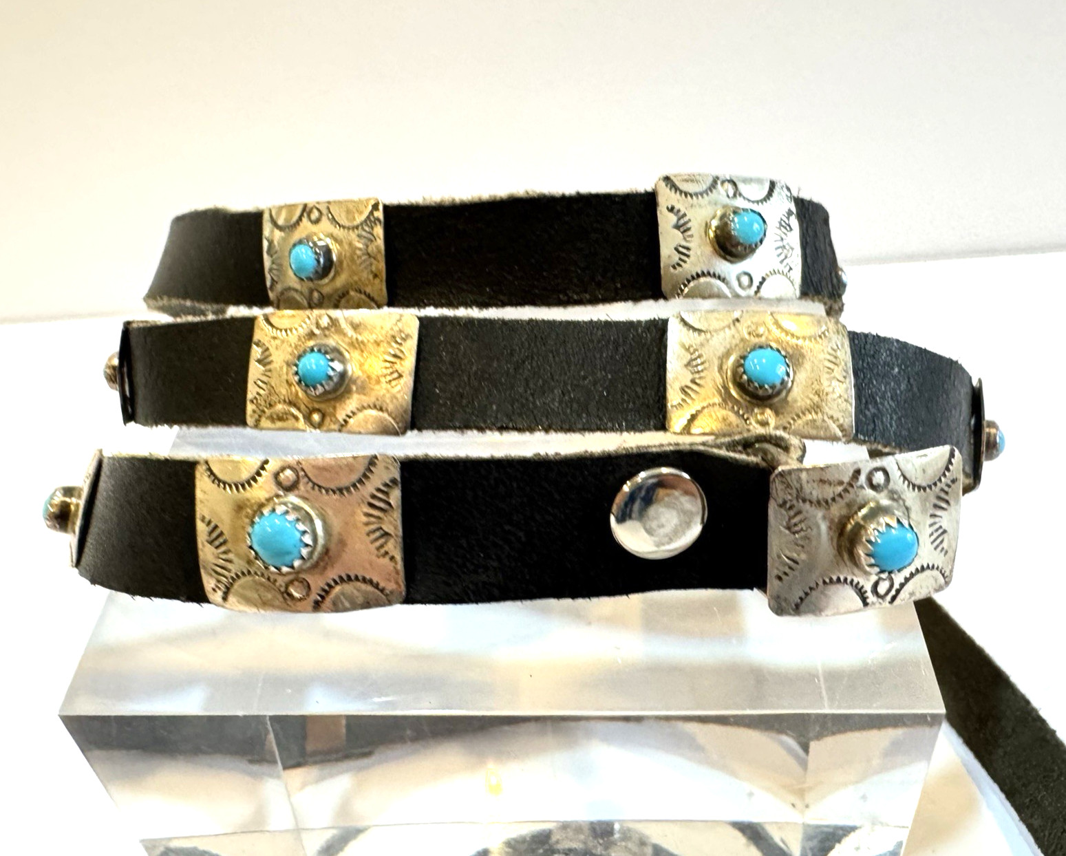 Vintage Navajo Concho Belt Sterling Silver Natural Turquoise Signed VW 45 Vintage Navajo Concho Belt Sterling Silver Natural Turquoise Signed VW 45
