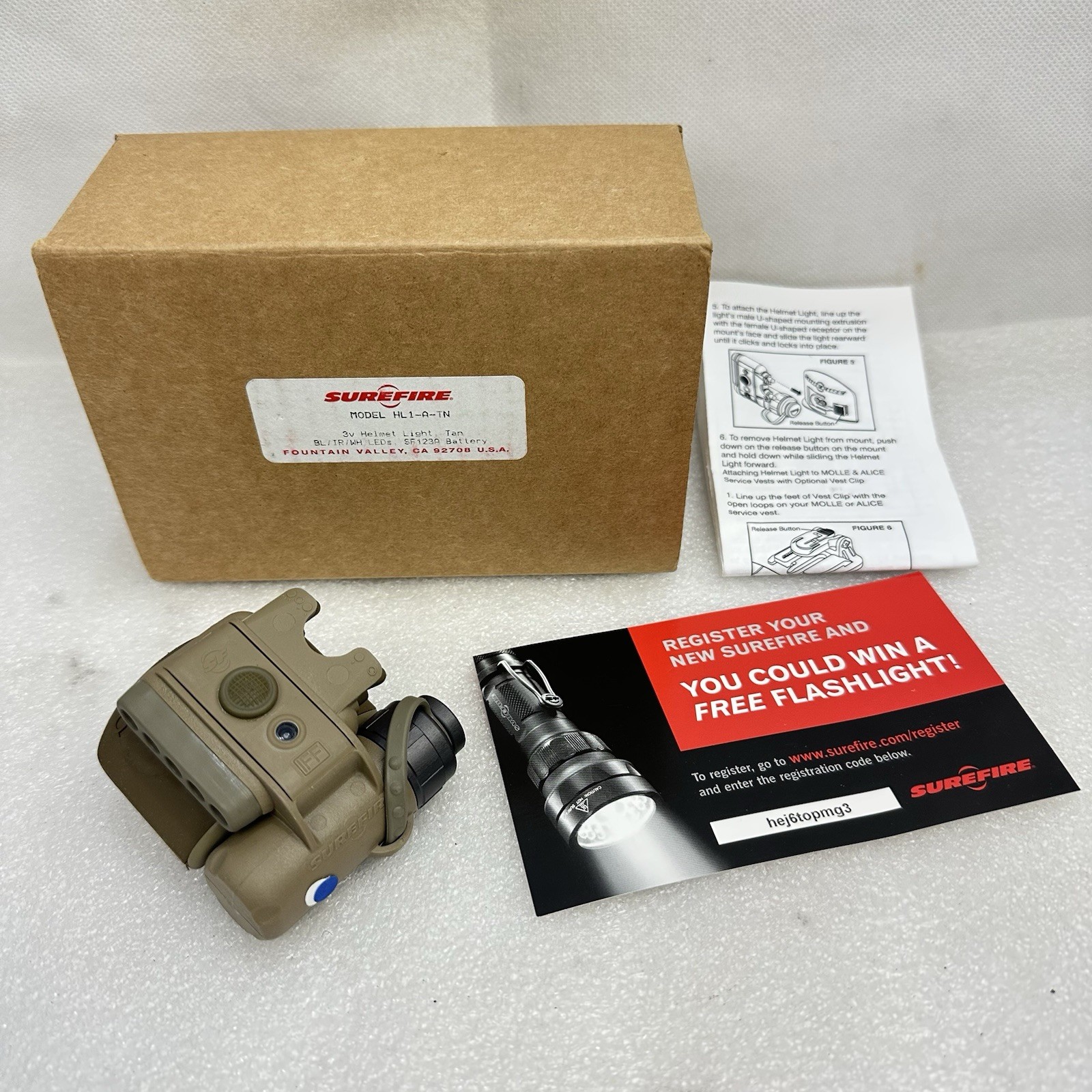 Surefire Model HL1-A-TN Helmet Mounted Light Blue/White IR IFF Beacon NOS USMC Surefire Model HL1-A-TN Helmet Mounted Light Blue/White IR IFF Beacon NOS USMC