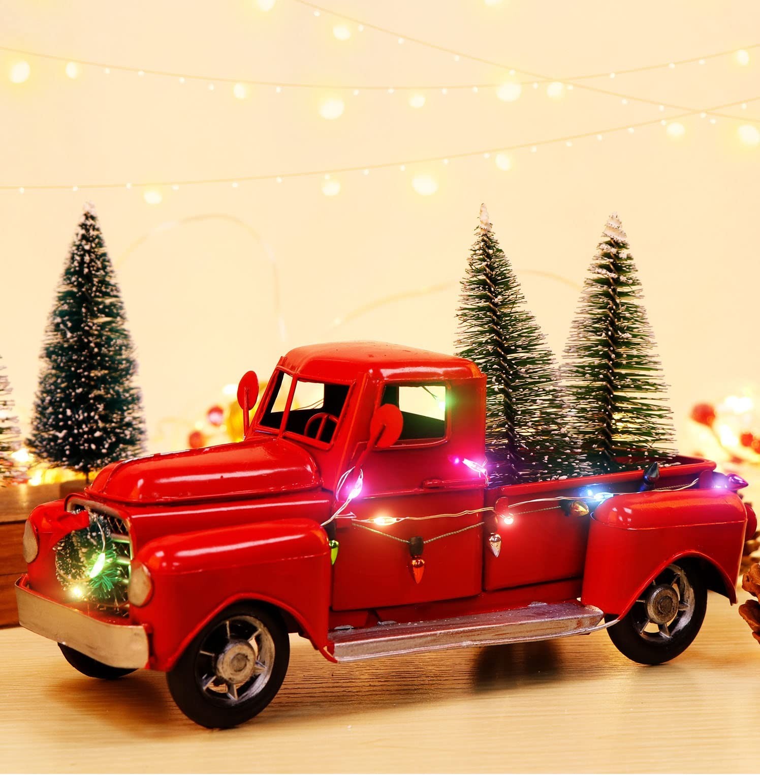 Vintage Red Truck Christmas Tabletop Decor - Holiday Home Decoration, Festive Ch
