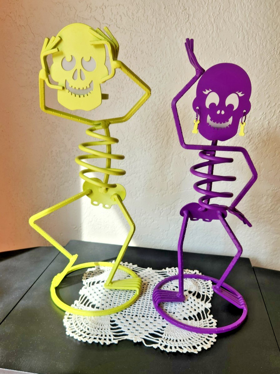 PARTYLITE Votive CANDLE HOLDER Mr. & Mrs. BONES Yellow Purple Metal SKELETONS PARTYLITE Votive CANDLE HOLDER Mr. & Mrs. BONES Yellow Purple Metal SKELETONS
