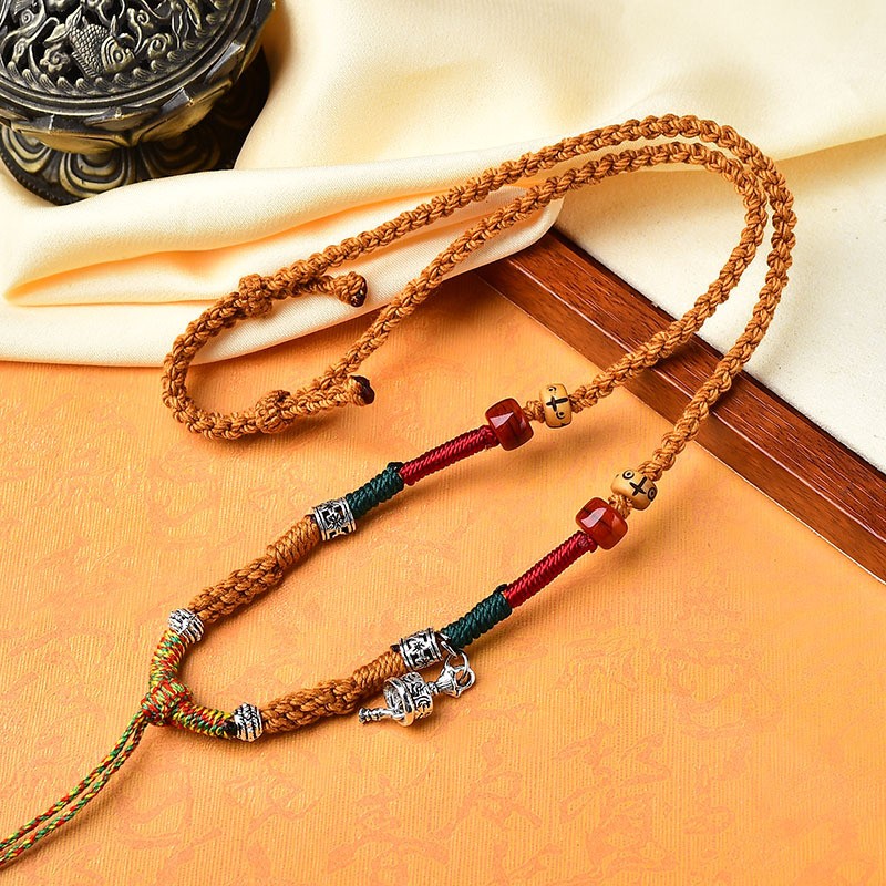 Vintage Ethnic Style Hand Woven Pendant with Adjustable Thangka Necklace Rope