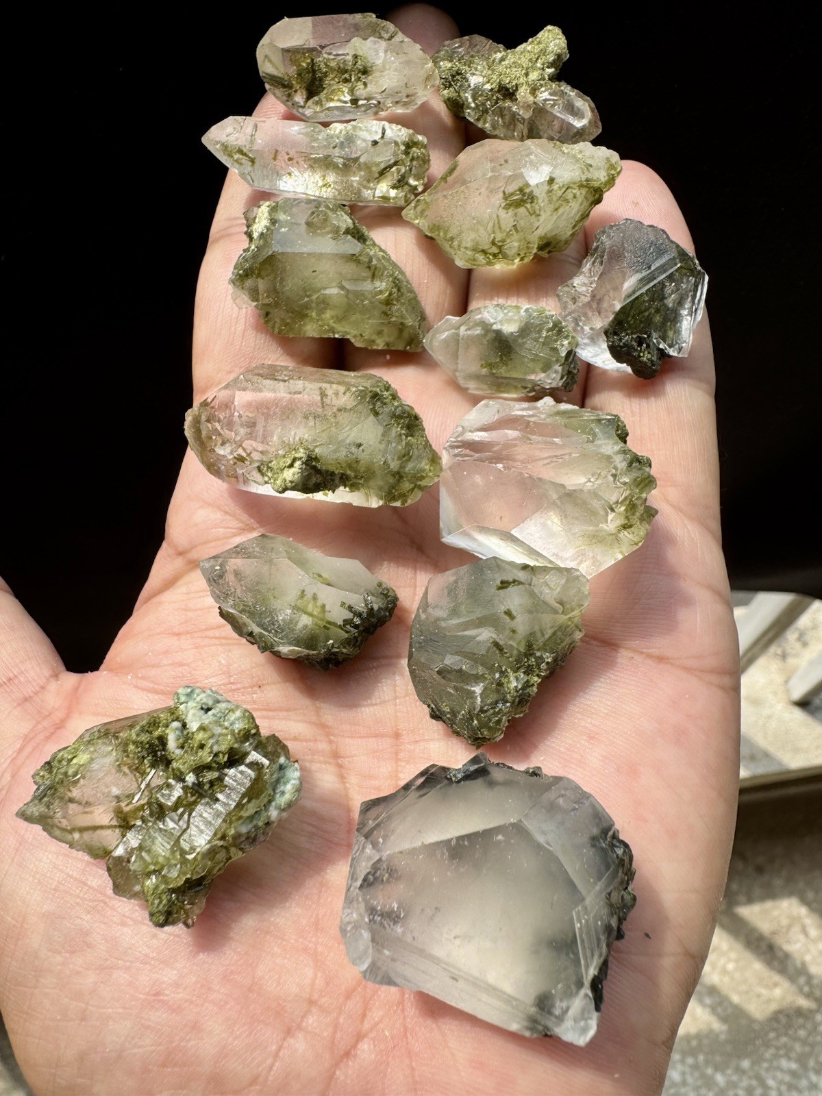 Lot of 11-Epidote Clusters Embedded in Quartz-110g-Skardu-Pakistan Lot of 11-Epidote Clusters Embedded in Quartz-110g-Skardu-Pakistan