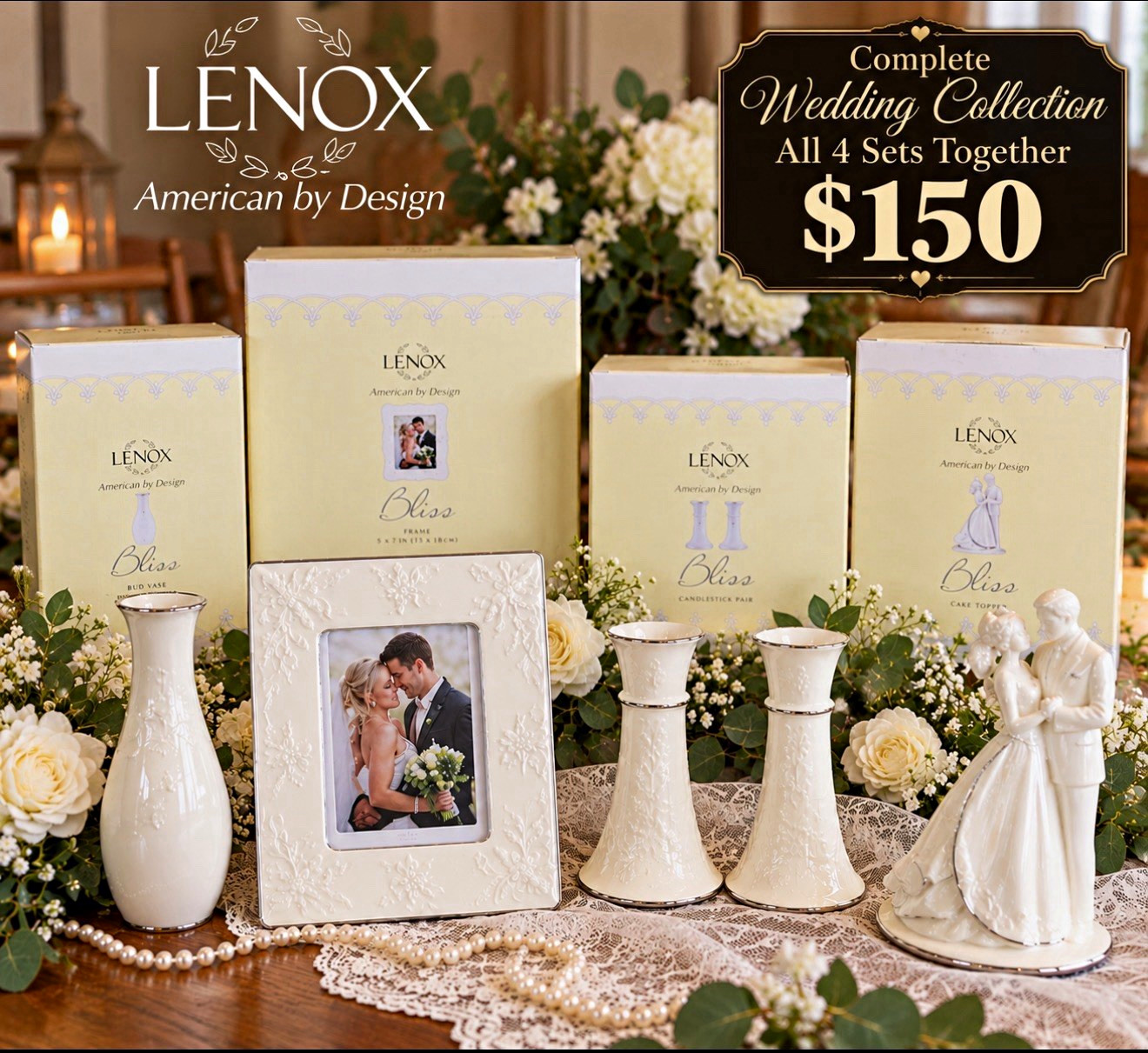 Lenox Bliss 5x7 Porcelain Photo Frame White Wedding Ornate Floral Portrait Lenox Bliss 5x7 Porcelain Photo Frame White Wedding Ornate Floral Portrait
