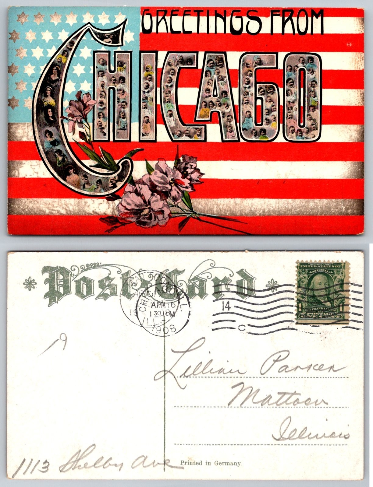 Standard Greetings From Chicago American Flag Postcard