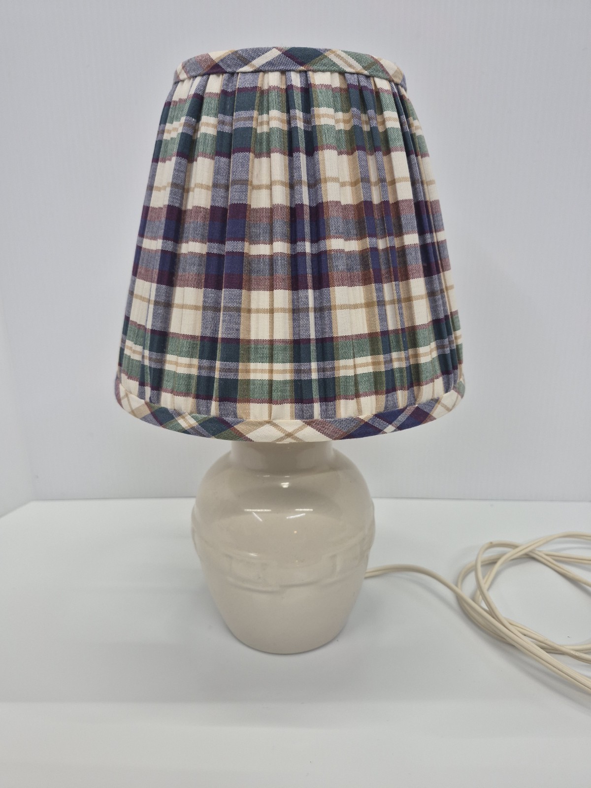 Longaberger Pottery Woven Traditions Lamp W/ Plaid Shade Longaberger Pottery Woven Traditions Lamp W/ Plaid Shade