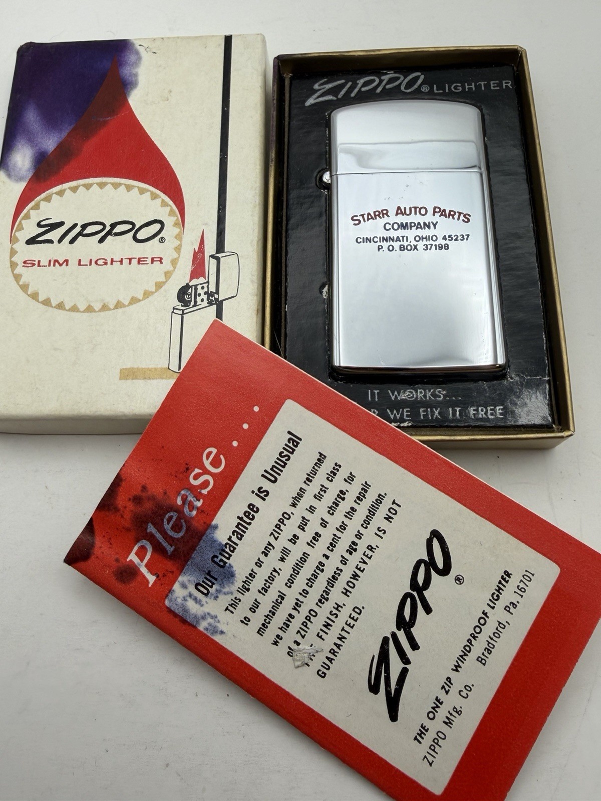 Advertising 1973 Starr Auto Parts HP Chrome Slim Vintage Zippo Lighter NEW B59