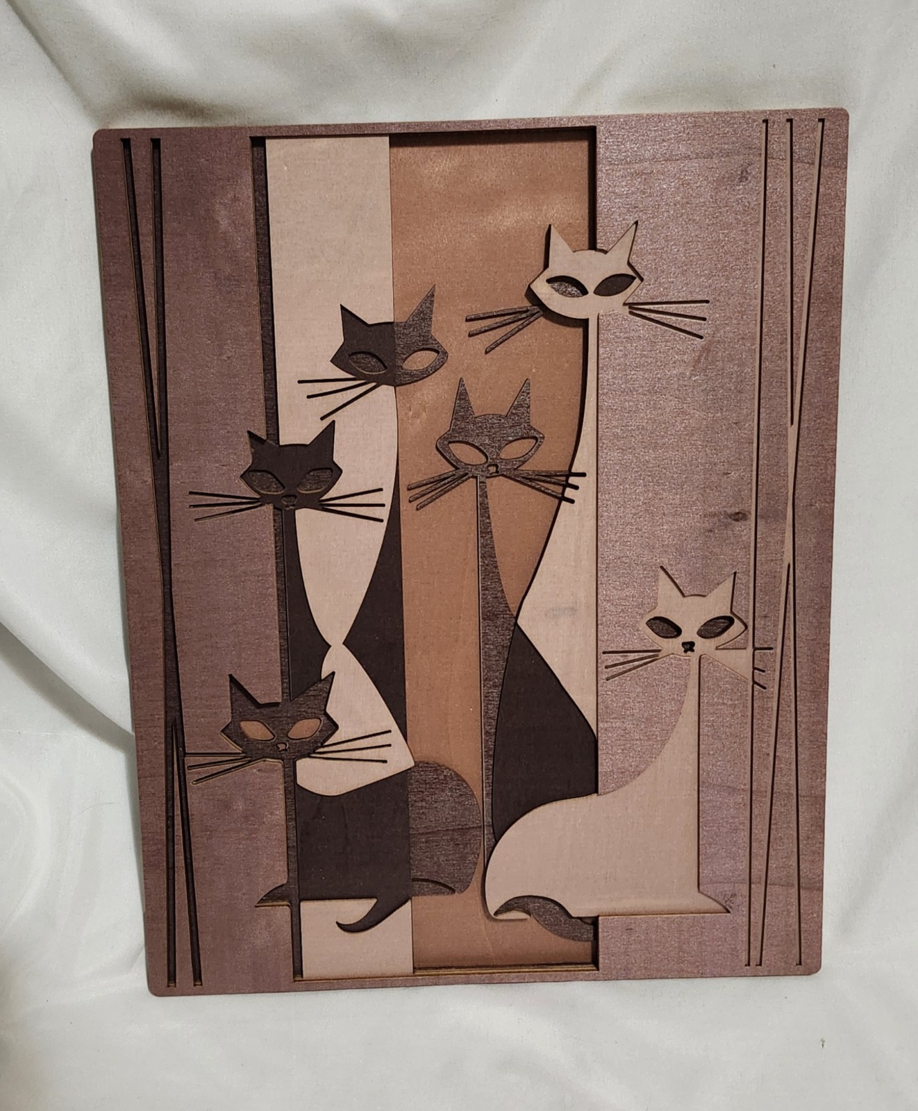 Layered Wood Atomic Cat MCM Mid Century Modern Wall Art Home Decor 13 x 10 1/2 Layered Wood Atomic Cat MCM Mid Century Modern Wall Art Home Decor 13 x 10 1/2