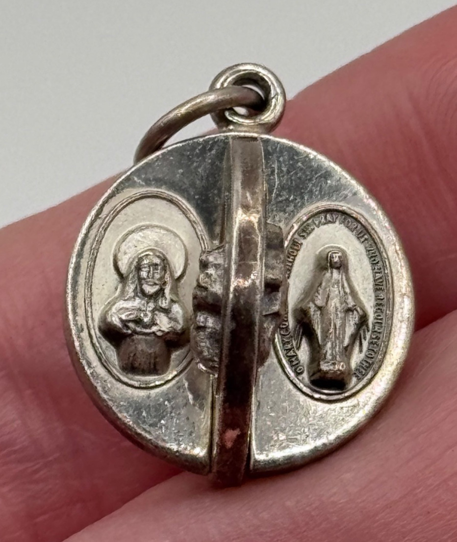 Vintage Creed Sterling Silver Jesus Mary Saint Catholic Religious Medal Charm Vintage Creed Sterling Silver Jesus Mary Saint Catholic Religious Medal Charm