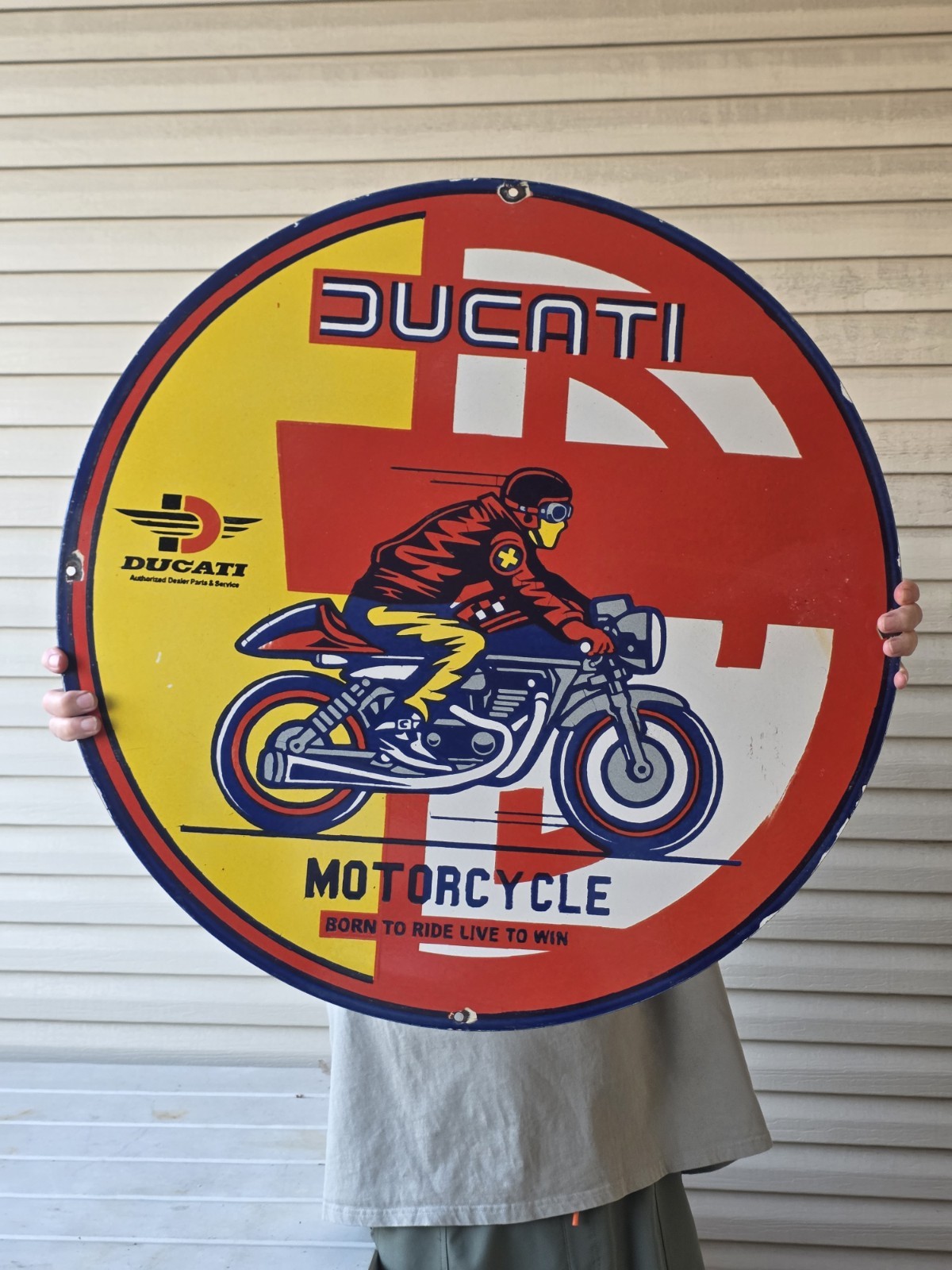 HUGE VINTAGE DUCATI MOTORCYCLE PORCELAIN SIGN 29 HUGE VINTAGE DUCATI MOTORCYCLE PORCELAIN SIGN 29