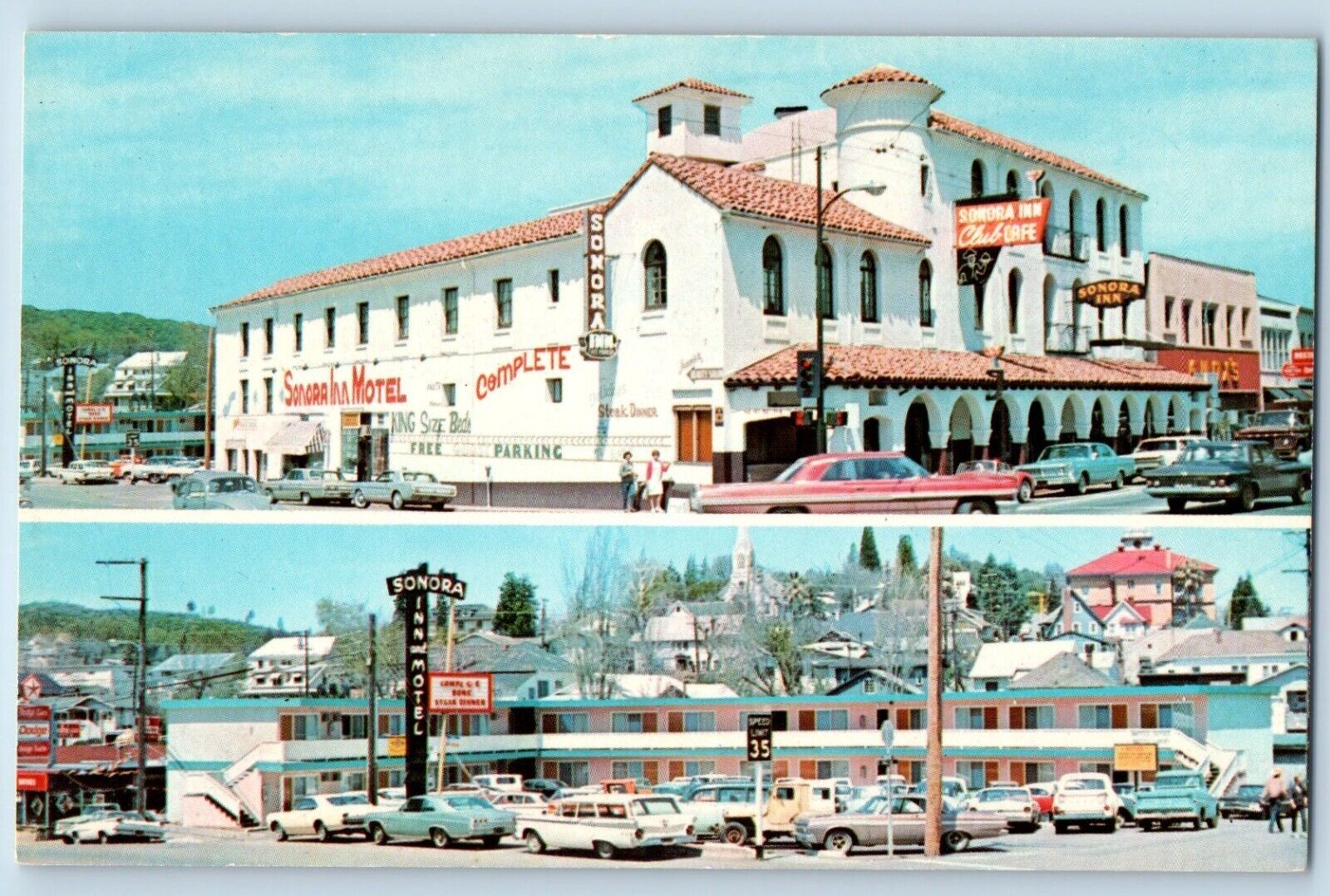 Sonora California Postcard Inn Victoria Hotel Argonaut Exterior Building c1960