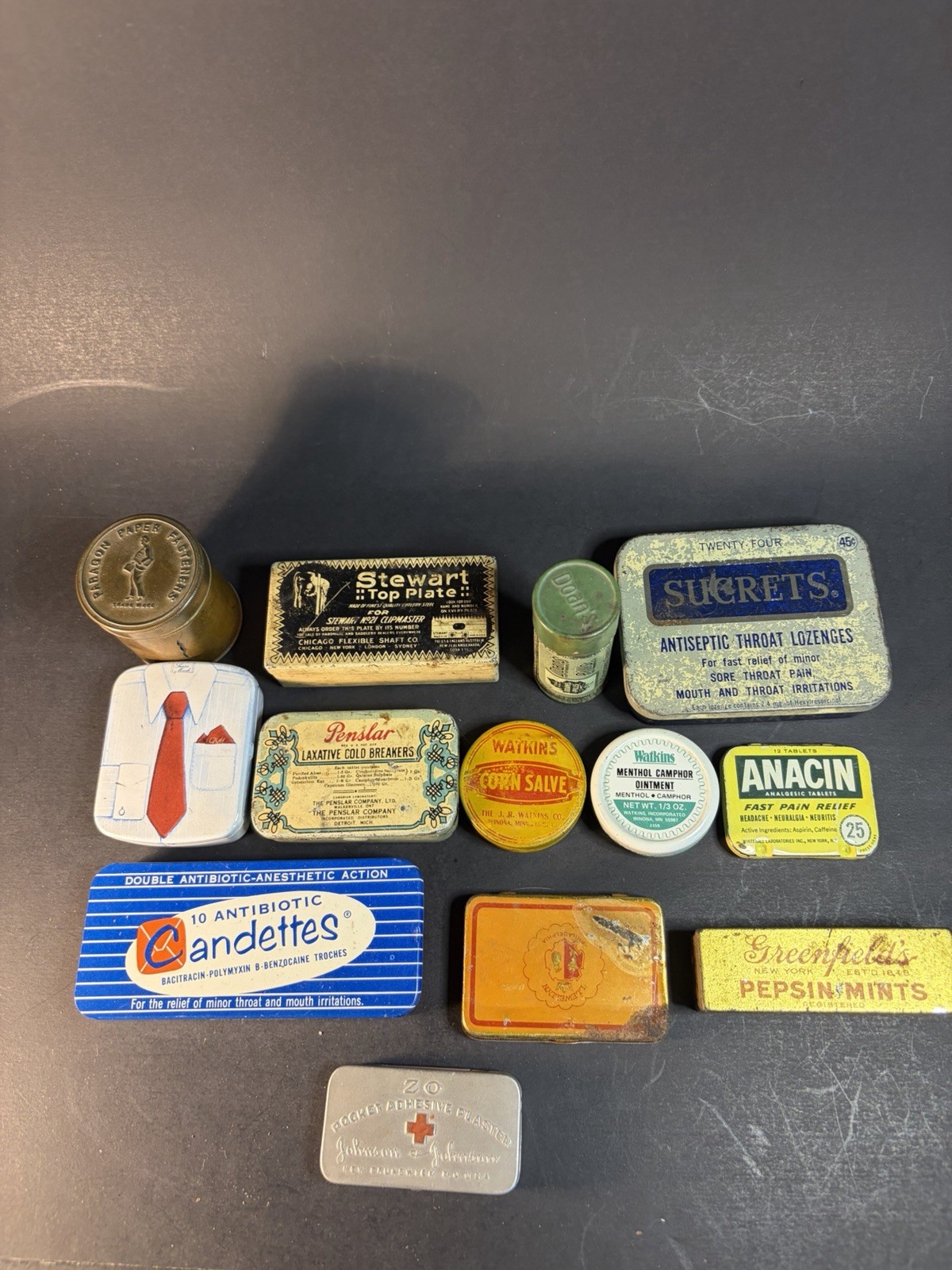 13 vintage metal advertising tins empty lot Medical Ointments Salves Pills 13 vintage metal advertising tins empty lot Medical Ointments Salves Pills