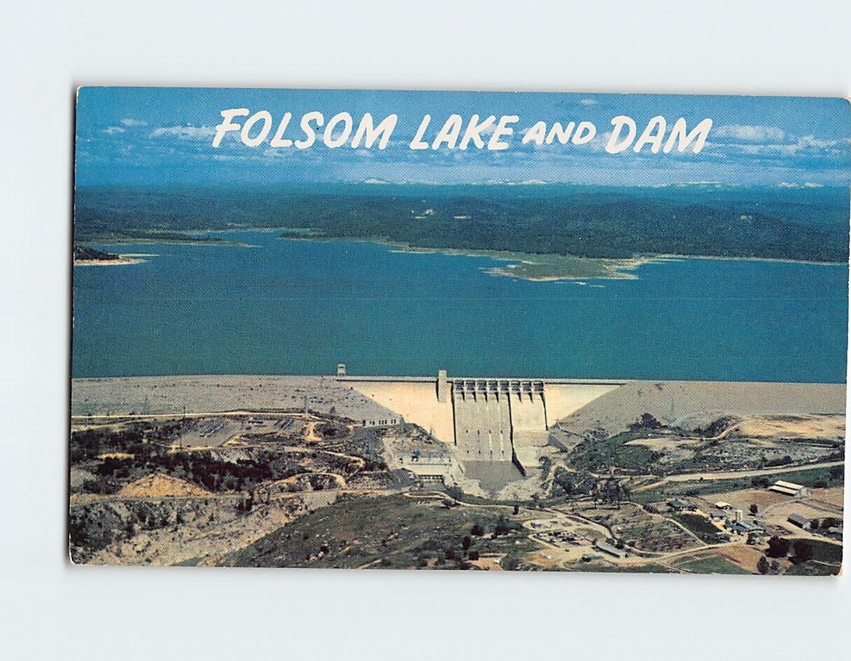 Postcard Aerial View of Folsom Lake & Dam California USA