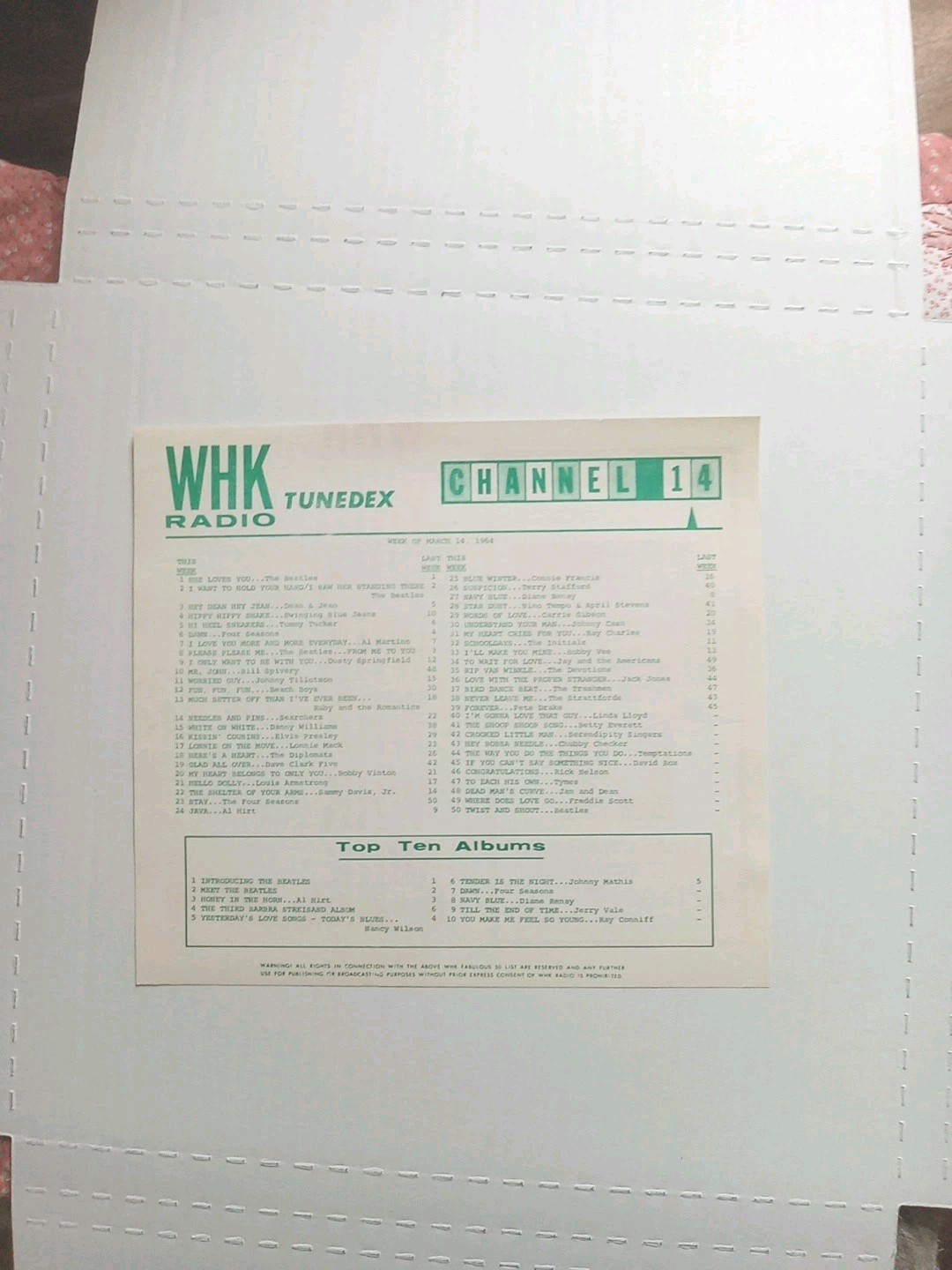 BEATLES SHE LOVES YOU #1 WHK RADIO STATION RECORDS SURVEY 1964 TOP 50&TOP 10 BEATLES SHE LOVES YOU #1 WHK RADIO STATION RECORDS SURVEY 1964 TOP 50&TOP 10