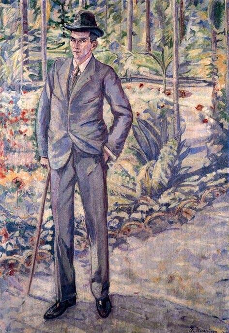 Stunning Oil painting Francisco Iturrino young man portrait in park landscape