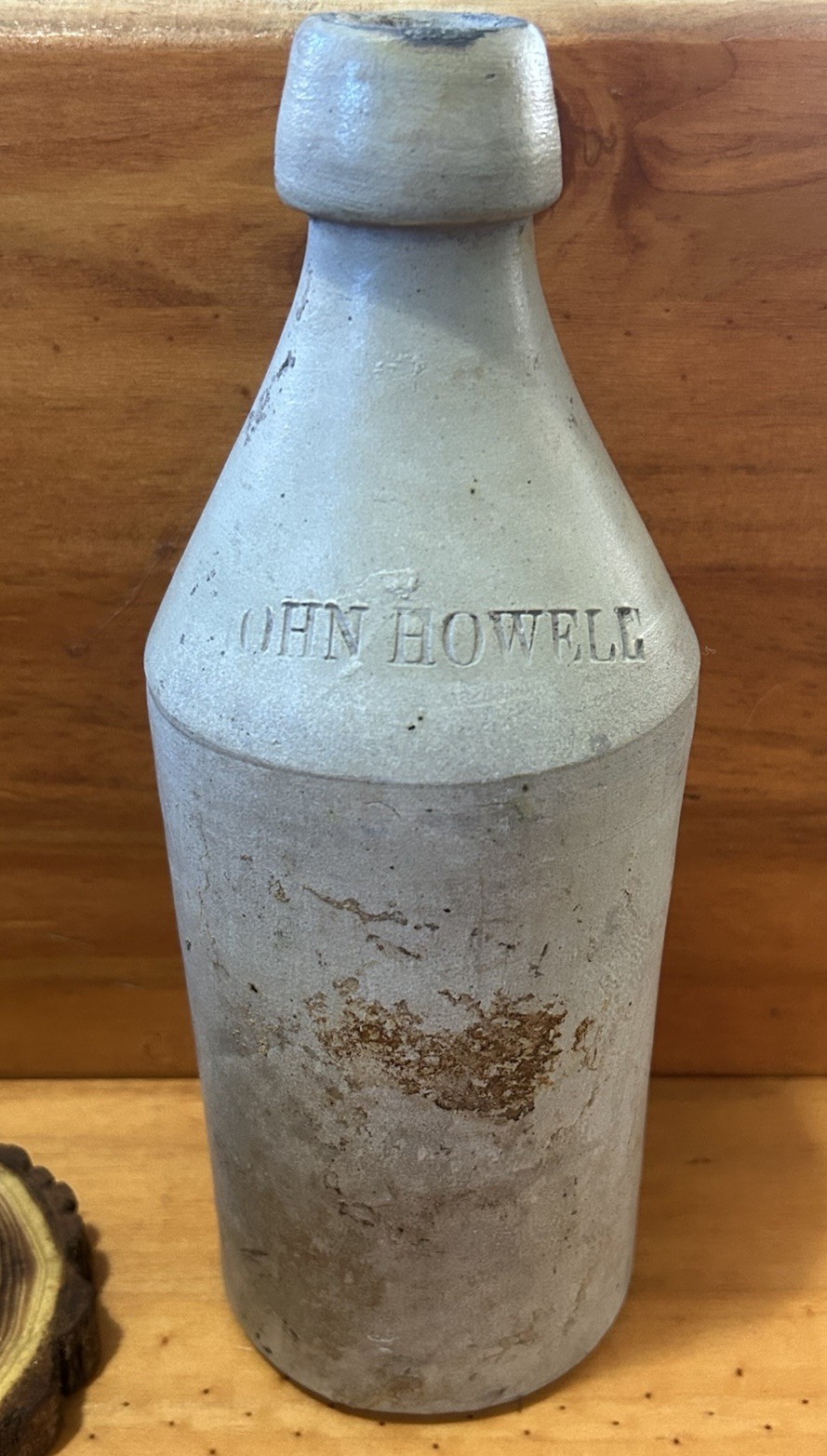 Antique Stoneware Beer Bottle 19th Century Salt Glaze John Howell Buffalo N. Y.