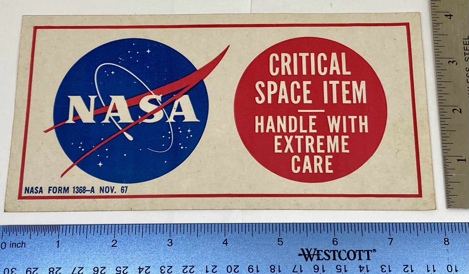 VINTAGE Nasa Real 1967 8x4 Decal/Sticker Genuine CRITICAL SPACE ITEM Form 1368 VINTAGE Nasa Real 1967 8x4 Decal/Sticker Genuine CRITICAL SPACE ITEM Form 1368
