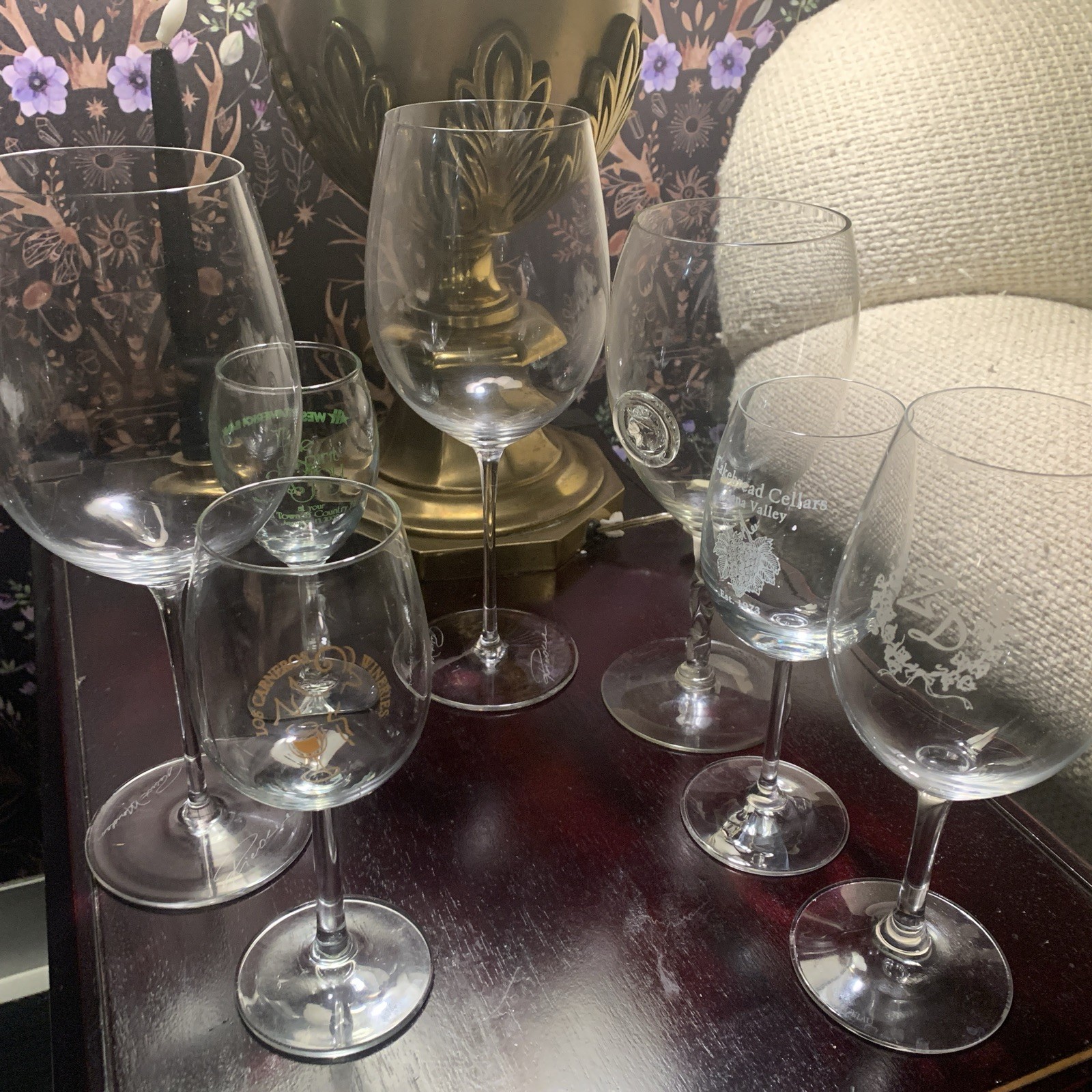 VTG Napa Valley Wine Glasses Lot of 7. Erik Hoglund Boda, Mondavi, ZD, Cakebread