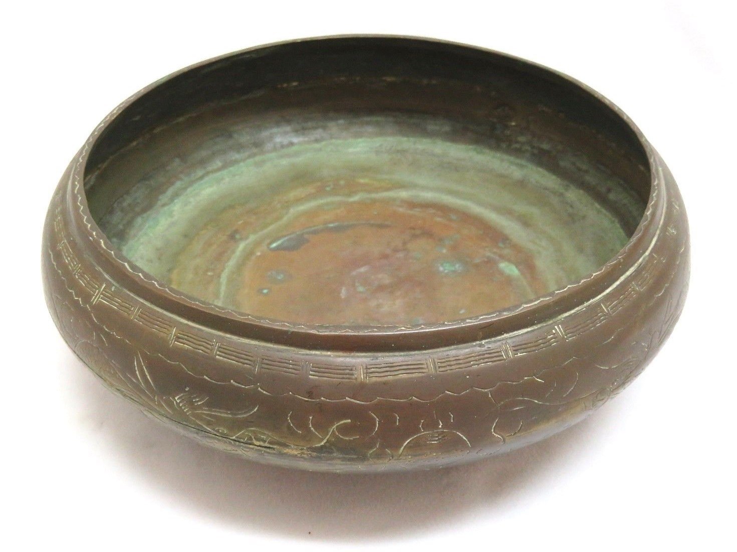 Antique Chinese Heavy Solid Metal Bowl, Maker Mark