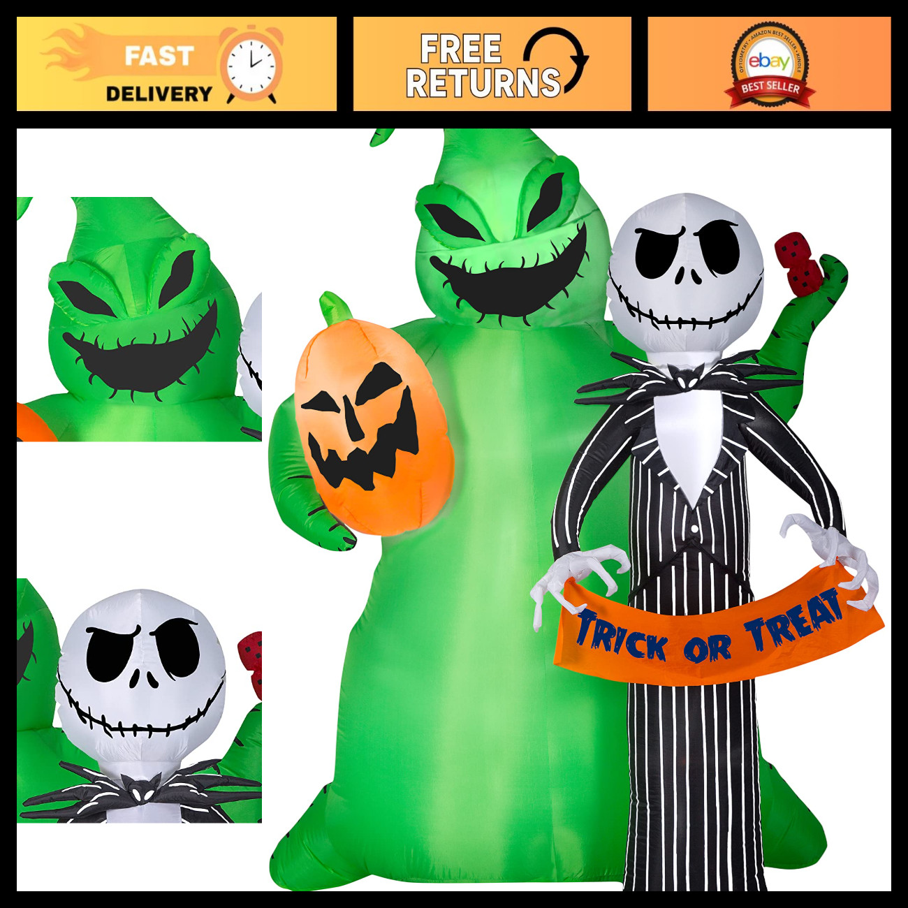 6.5 Ft Tall Halloween Inflatable Jack Skellington Scene, Lighted Yard Decor, Oog 6.5 Ft Tall Halloween Inflatable Jack Skellington Scene, Lighted Yard Decor, Oog