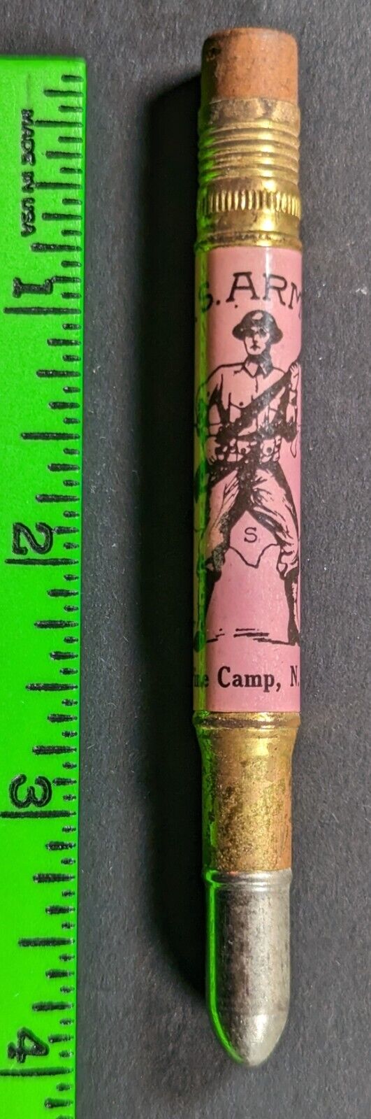 Vintage U.S. Army Pine Camp NY Soldier Bullet Pencil