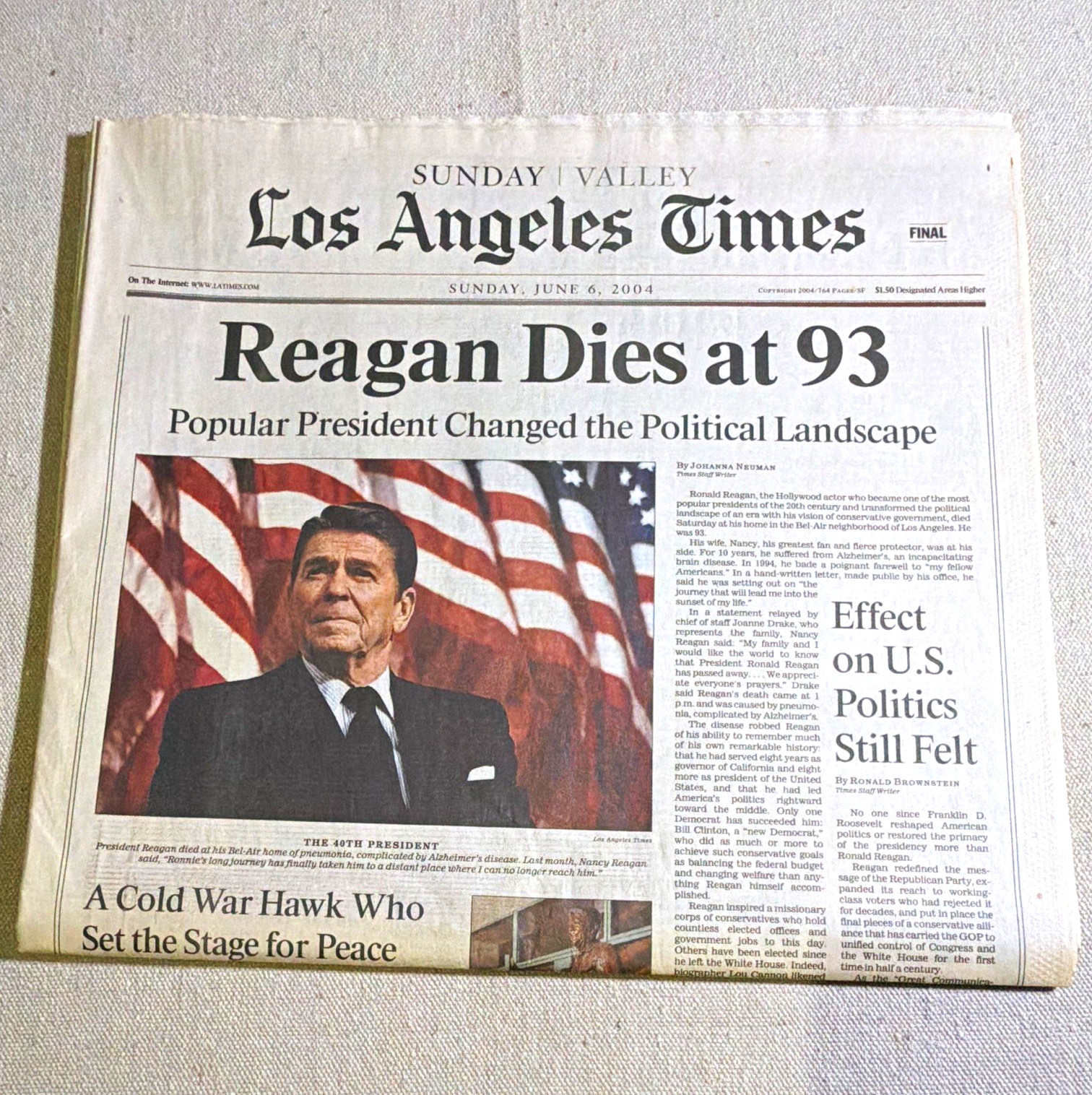 Los Angeles Times Sunday June 6, 2004 Final Edition - Reagan Dies at 93