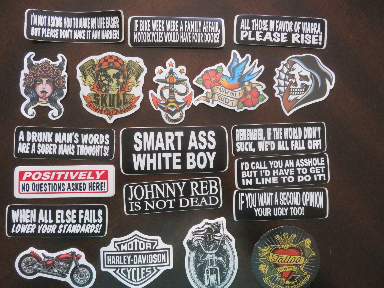 20 RUDE & CRUDE - HARLEY - BIKER & TATTOO STICKERS NEW - LOT # 37