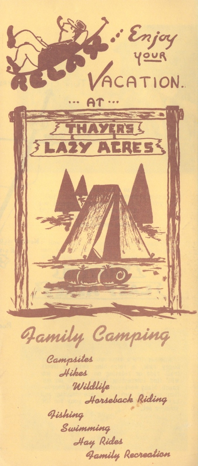Vintage Thayer’s Lazy Acres Hixton Wisconsin Camping Brochure Map Horses