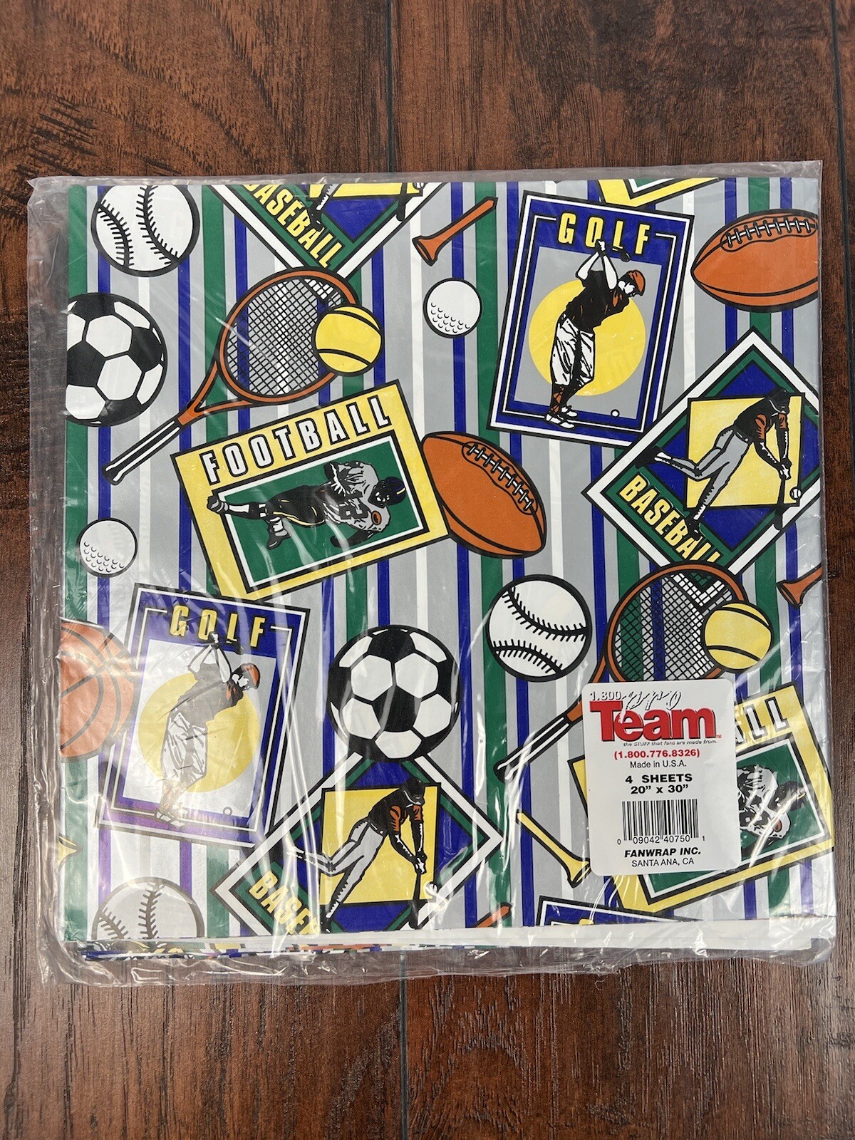 VTG Fanwrap Inc 1800 Pro Team Gift Wrap Sports 20 in x 30 in X4 Sheets USA Made