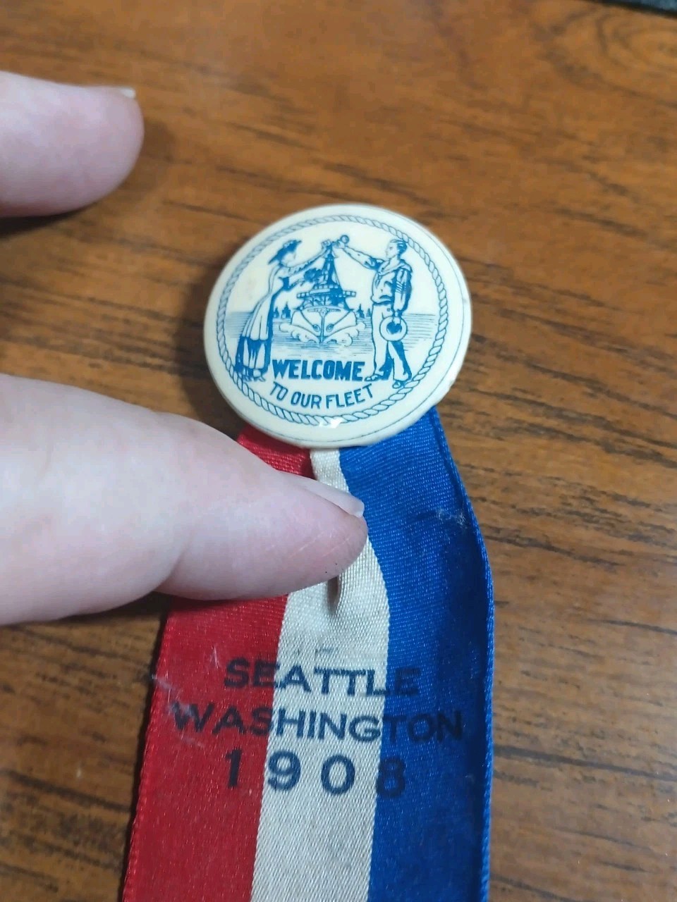 RARE 1908 Visit To Washington State Great White Fleet Navy Pin & Ribbon RARE 1908 Visit To Washington State Great White Fleet Navy Pin & Ribbon