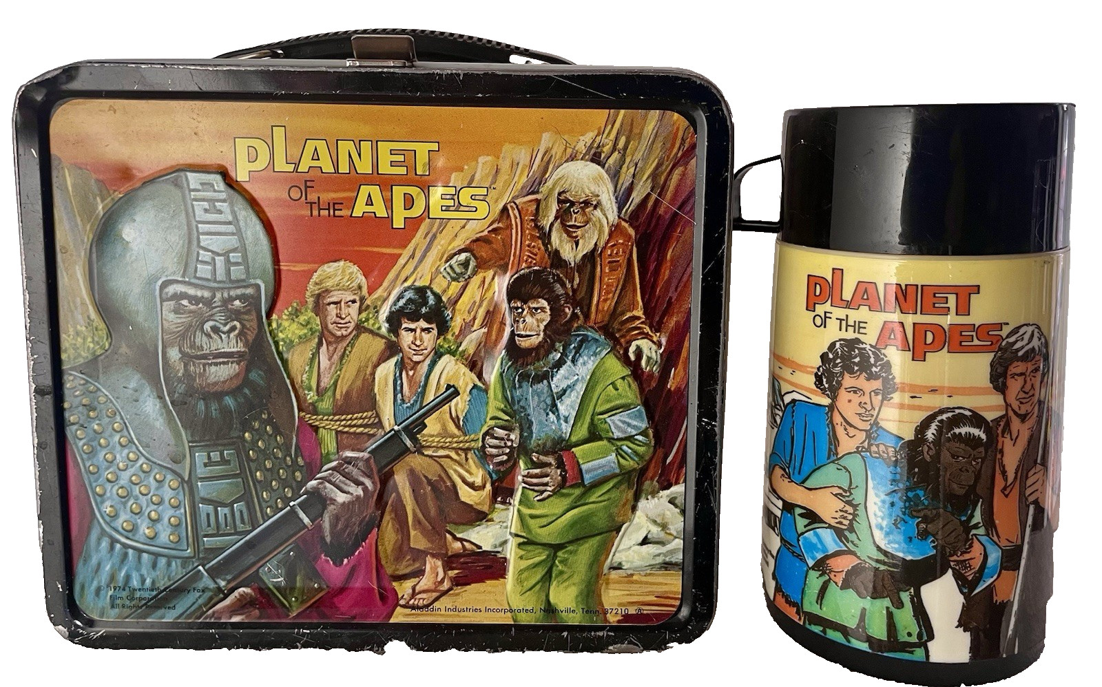 Vintage 1974 Planet of The Apes Movie Collectible Metal Lunchbox Kit W/ Thermos Vintage 1974 Planet of The Apes Movie Collectible Metal Lunchbox Kit W/ Thermos