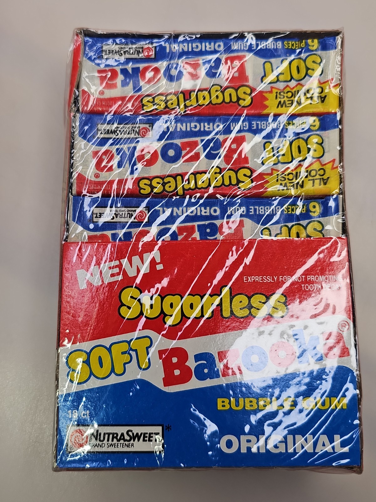 Vintage BAZOOKA BUBBLE GUM SUGARLESS SEALED BOX NOS 18CT NUTRASWEET Vintage BAZOOKA BUBBLE GUM SUGARLESS SEALED BOX NOS 18CT NUTRASWEET