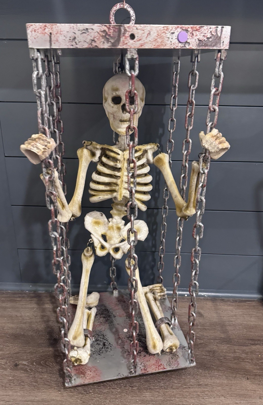 Rare Vtg Gemmy Large Screaming Light Up Skeleton In A Cage Hanging WORKS Rare Vtg Gemmy Large Screaming Light Up Skeleton In A Cage Hanging WORKS