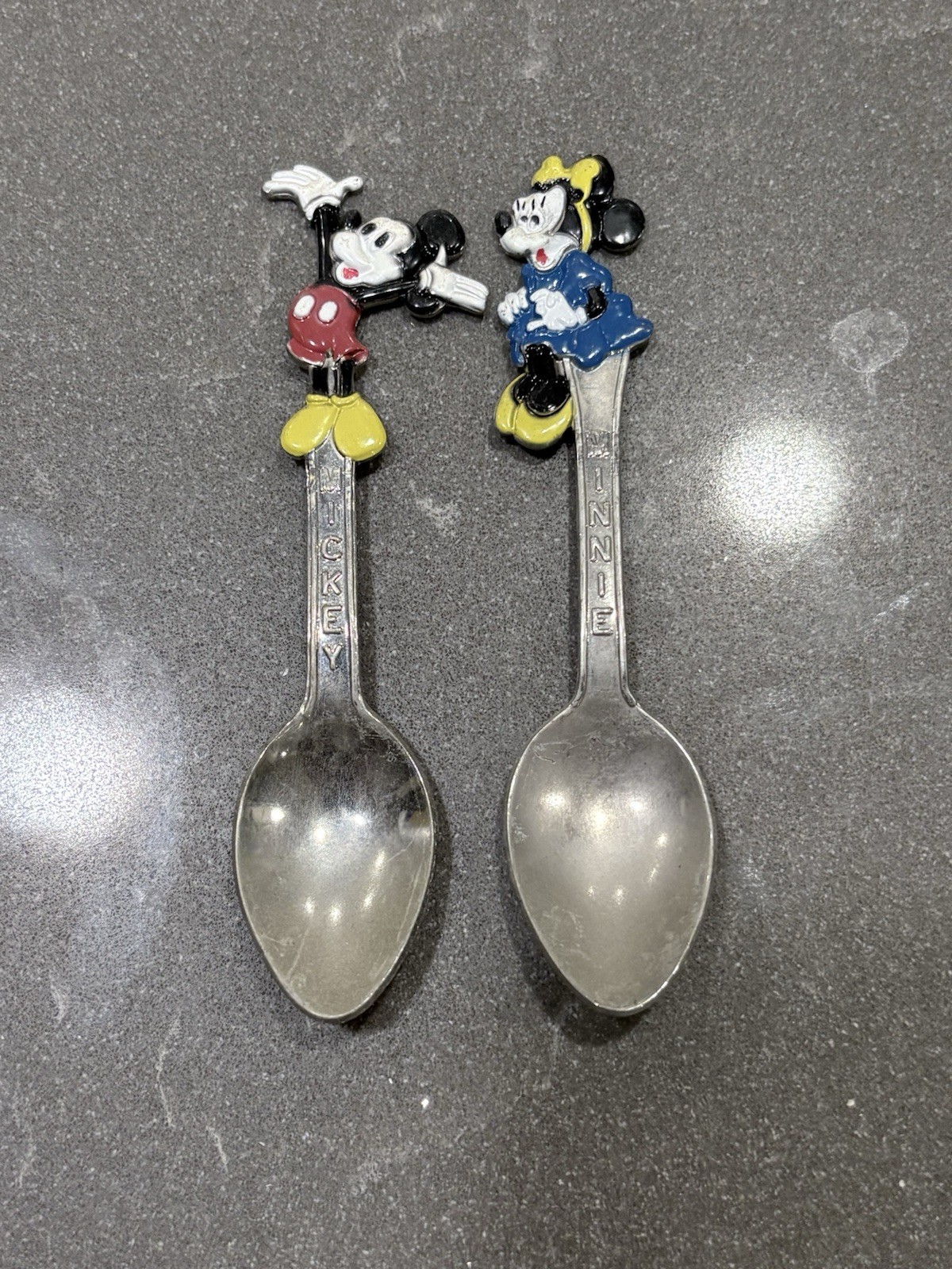Vintage Walt Disney Productions Mickey Minnie Mouse Souvenir Spoons Pair