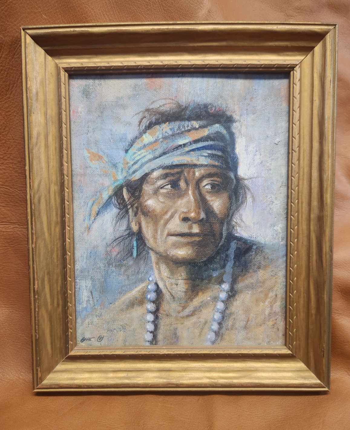 Allen Bahe Original Oil On Board Navajo Painting Navajo Man