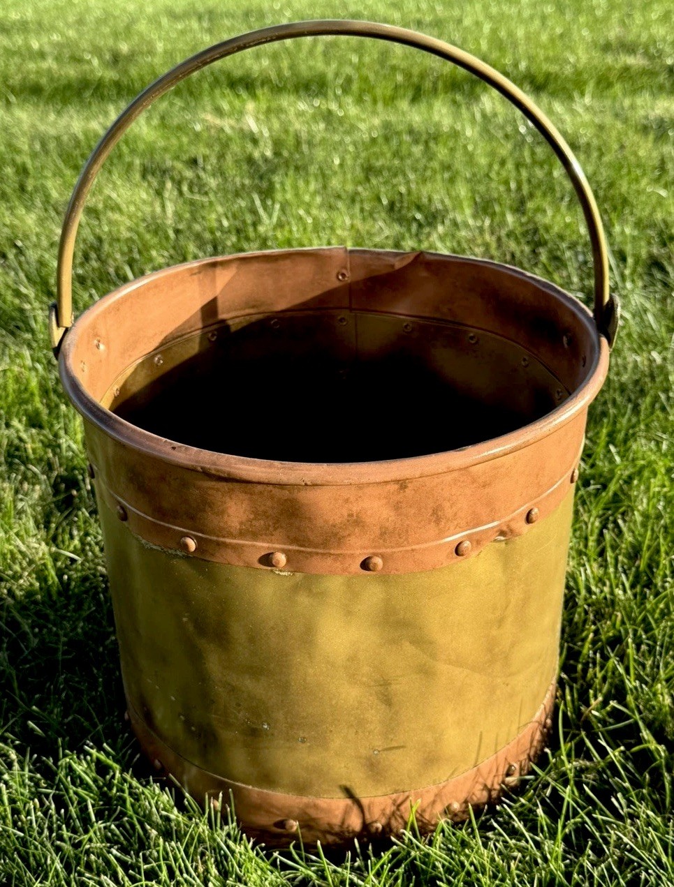 RARE ANTIQUE COPPER & BRASS RIVET BUCKET - 1800’s