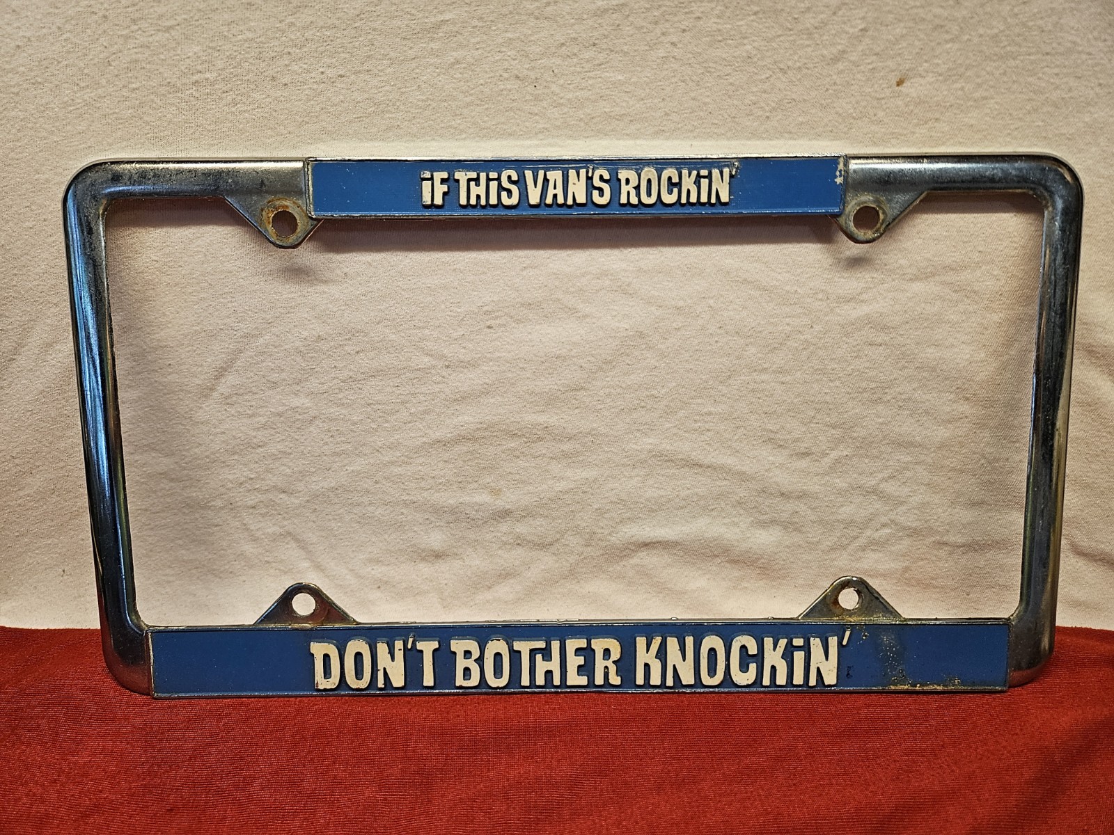Scarce Vtg License Plate Frame If this Vans Rockin\' Don\'t Bother Knockin\' 70s 