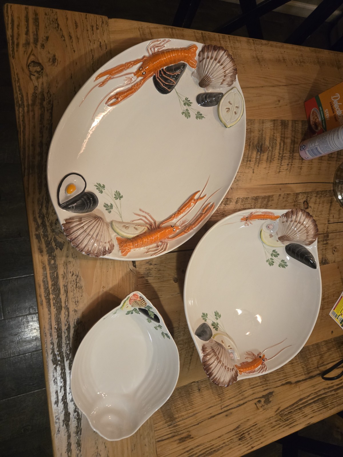 HUGE Vtg CRE Art Italy Majolica Seafood Serving Dish Hand painted by VBC Set HUGE Vtg CRE Art Italy Majolica Seafood Serving Dish Hand painted by VBC Set