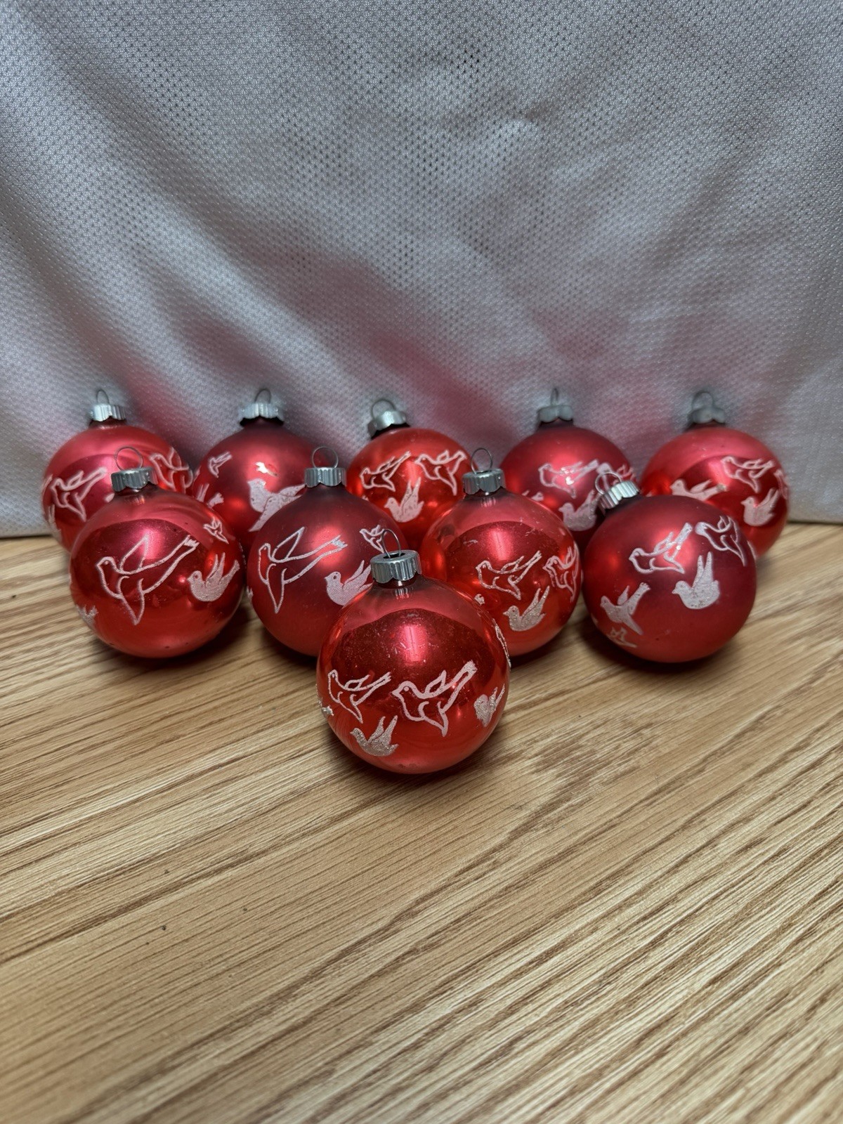 Vintage Shiny Brite Glass Christmas Ornaments Lot Of 10 Red Stenciled Doves Vintage Shiny Brite Glass Christmas Ornaments Lot Of 10 Red Stenciled Doves