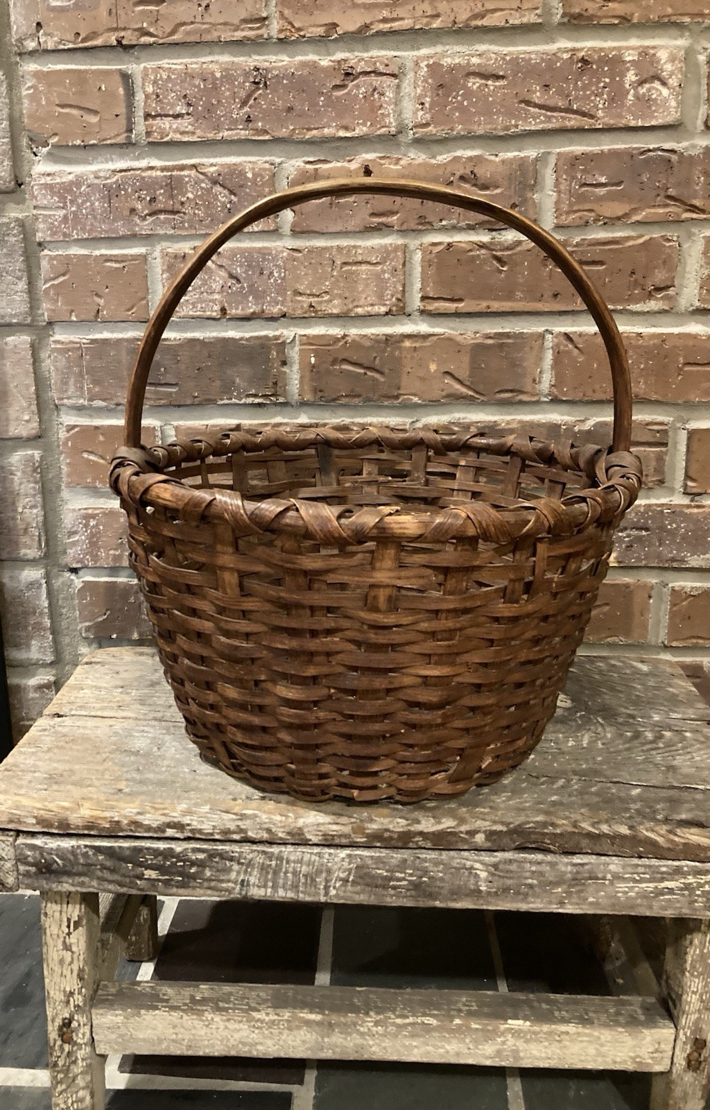 Antique Early Split Oak Basket Gathering Market Great Patina