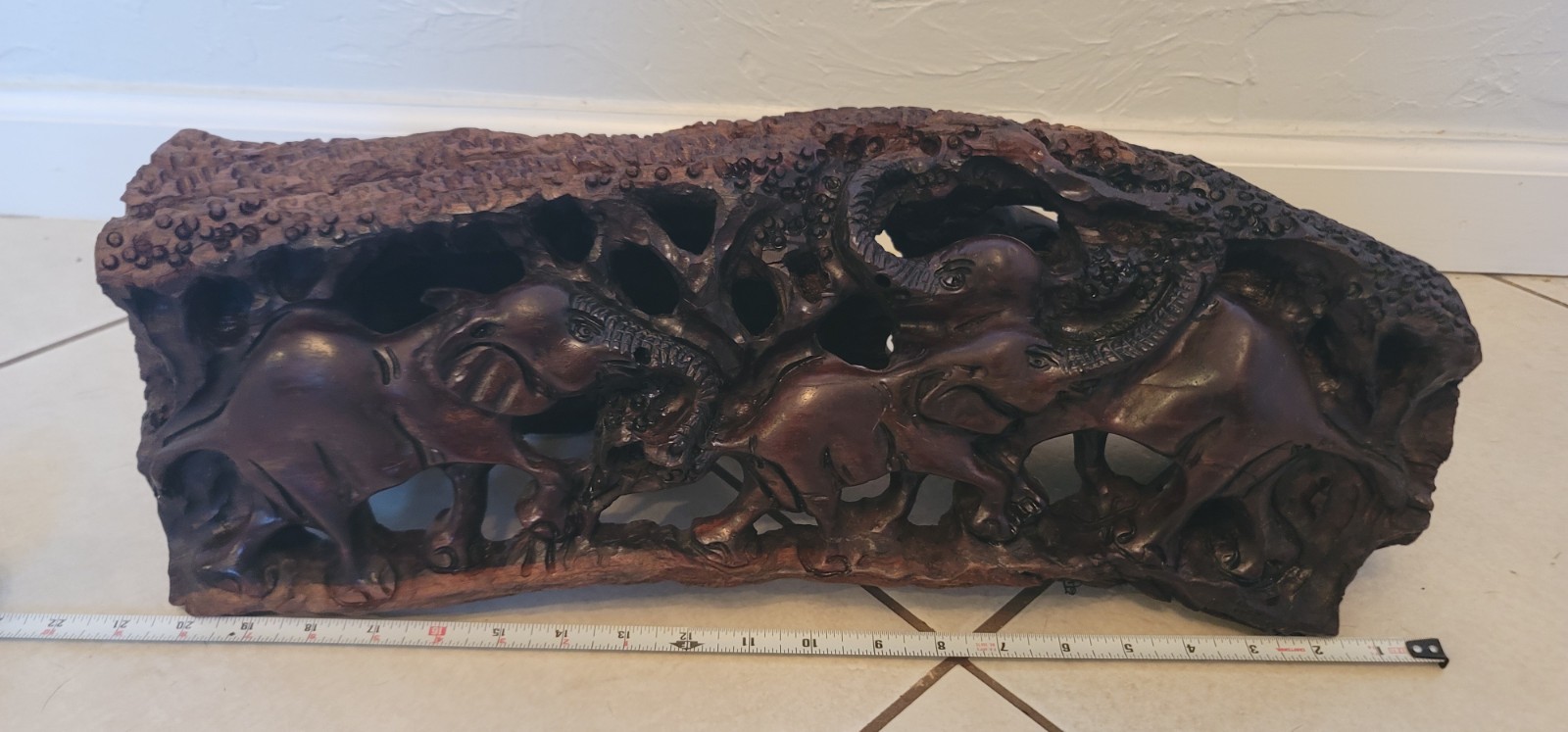 Elephant Family Wood Carving,, Both Sides Carved, Hardwood 21\ Elephant Family Wood Carving,, Both Sides Carved, Hardwood 21\