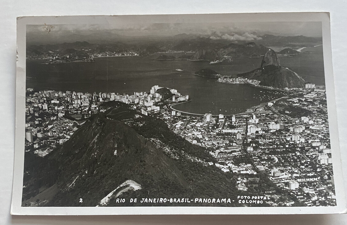 Panorama of Rio de Janeiro Brazil Real Photo ~ Vintage RPPC Postcard