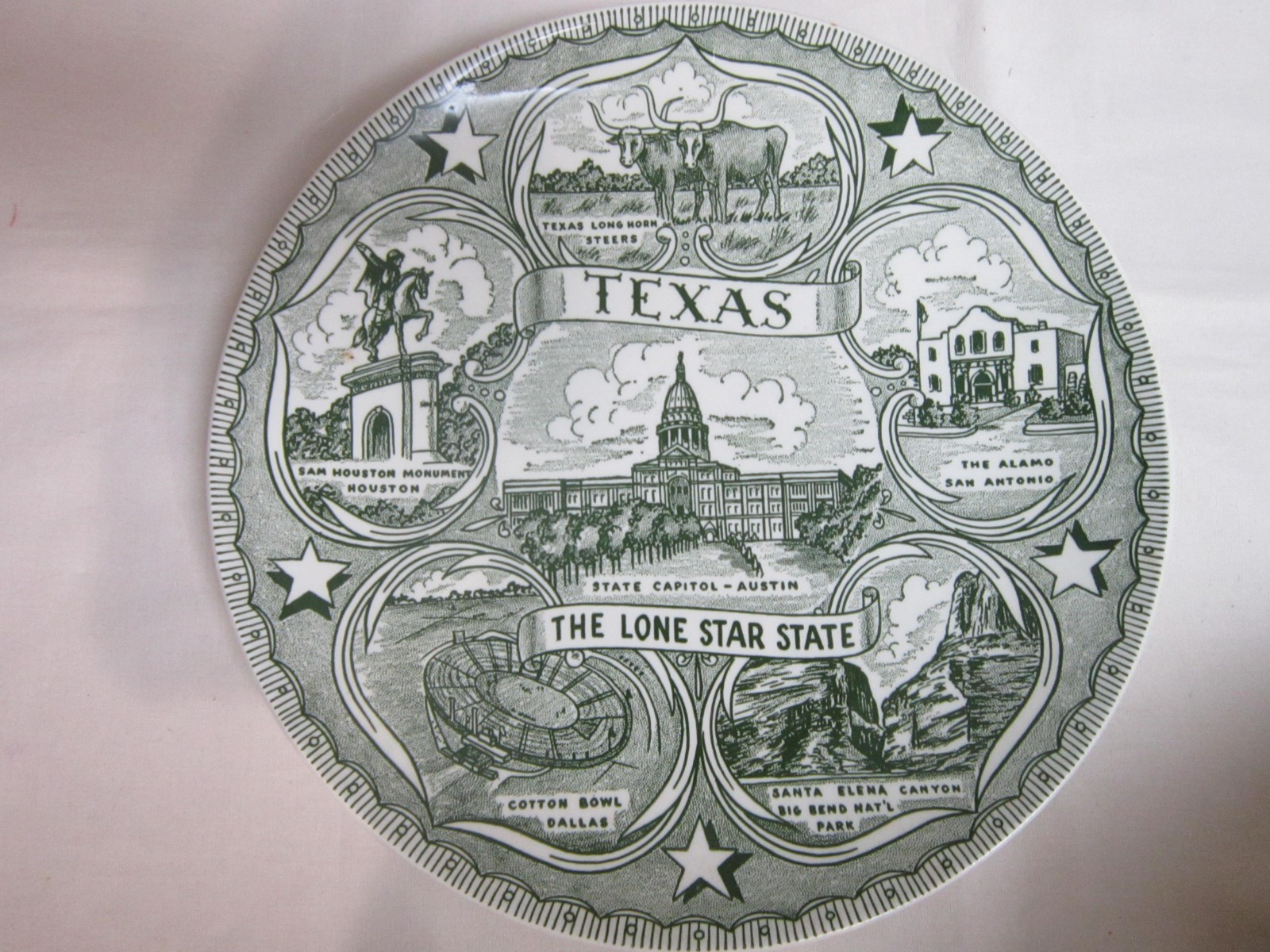 Vintage Texas State Souvenir Plate Ceramic Greenware Vintage Texas State Souvenir Plate Ceramic Greenware