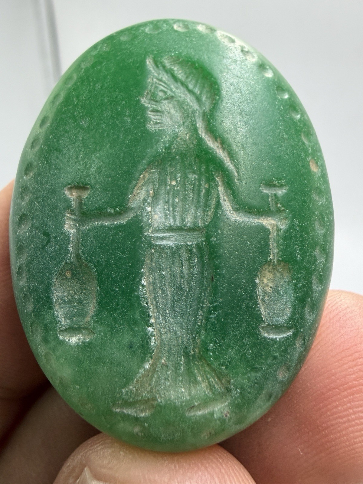 Roman Ancient Green Intaglio Seal Stone Stamp Engraving Roman Ancient Green Intaglio Seal Stone Stamp Engraving
