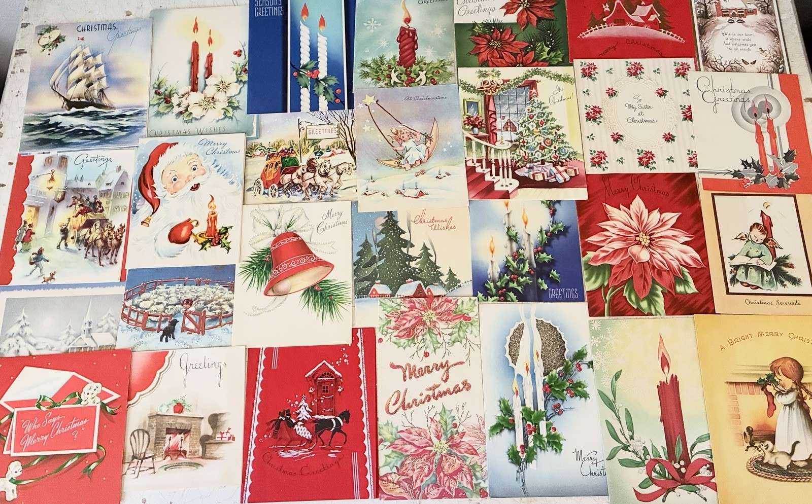Large Lot 60 Vintage Used 1940s-50s Christmas Greeting Cards
